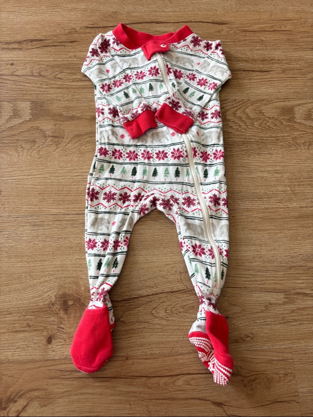 Burt’s bees baby Kids Red and Cream Holiday Print One-Piece Pajamas